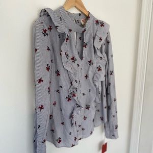 Striped ruffle detail top